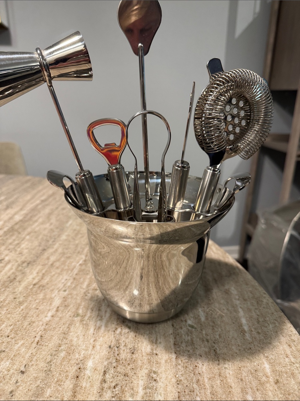 Pottery Barn Vintage Stainless Steel Cocktail Bar Tool Set with Ice Bucket